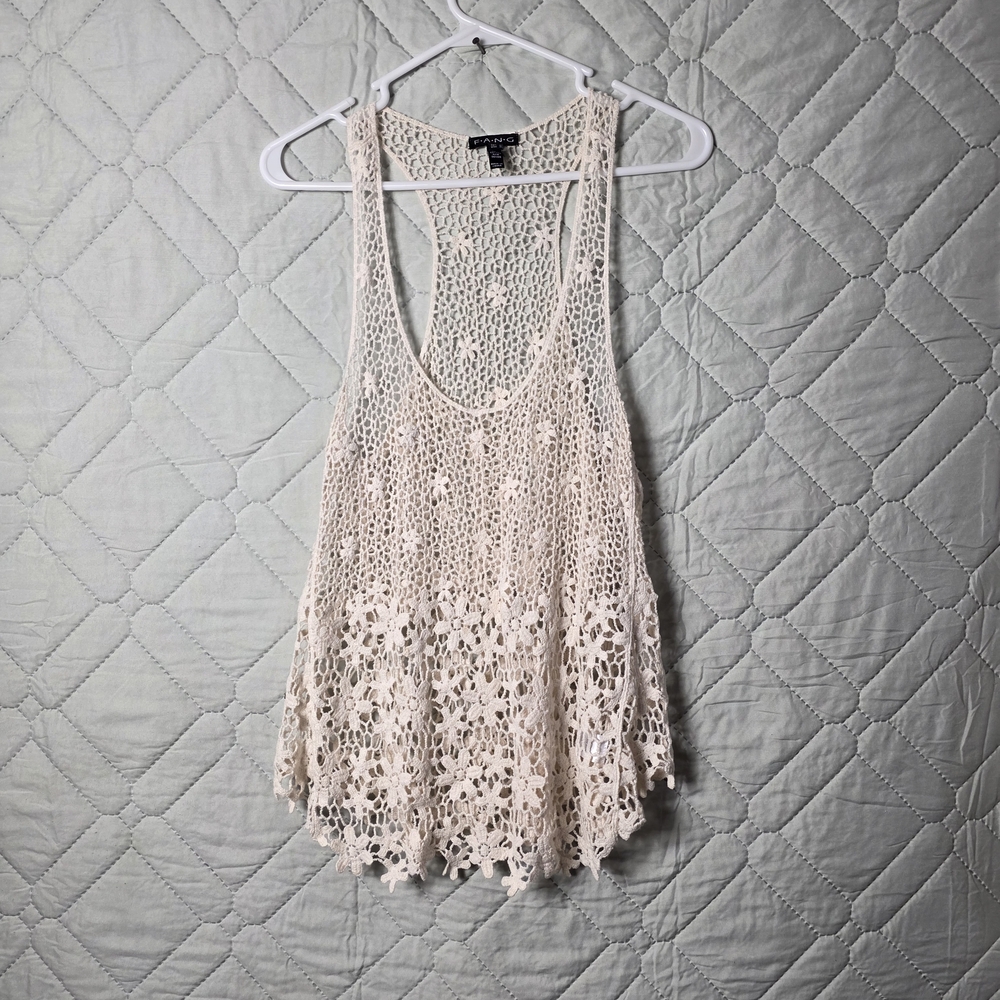 F.A.N.G Size Medium 
Women's White Crochet Knit RACER BACK TANK TOP